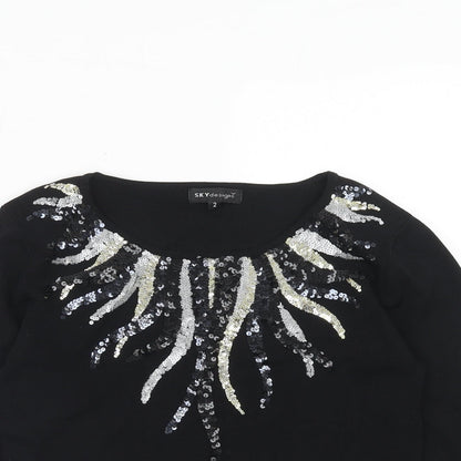 Womens UK Size S Sky Design Black Pullover Jumper