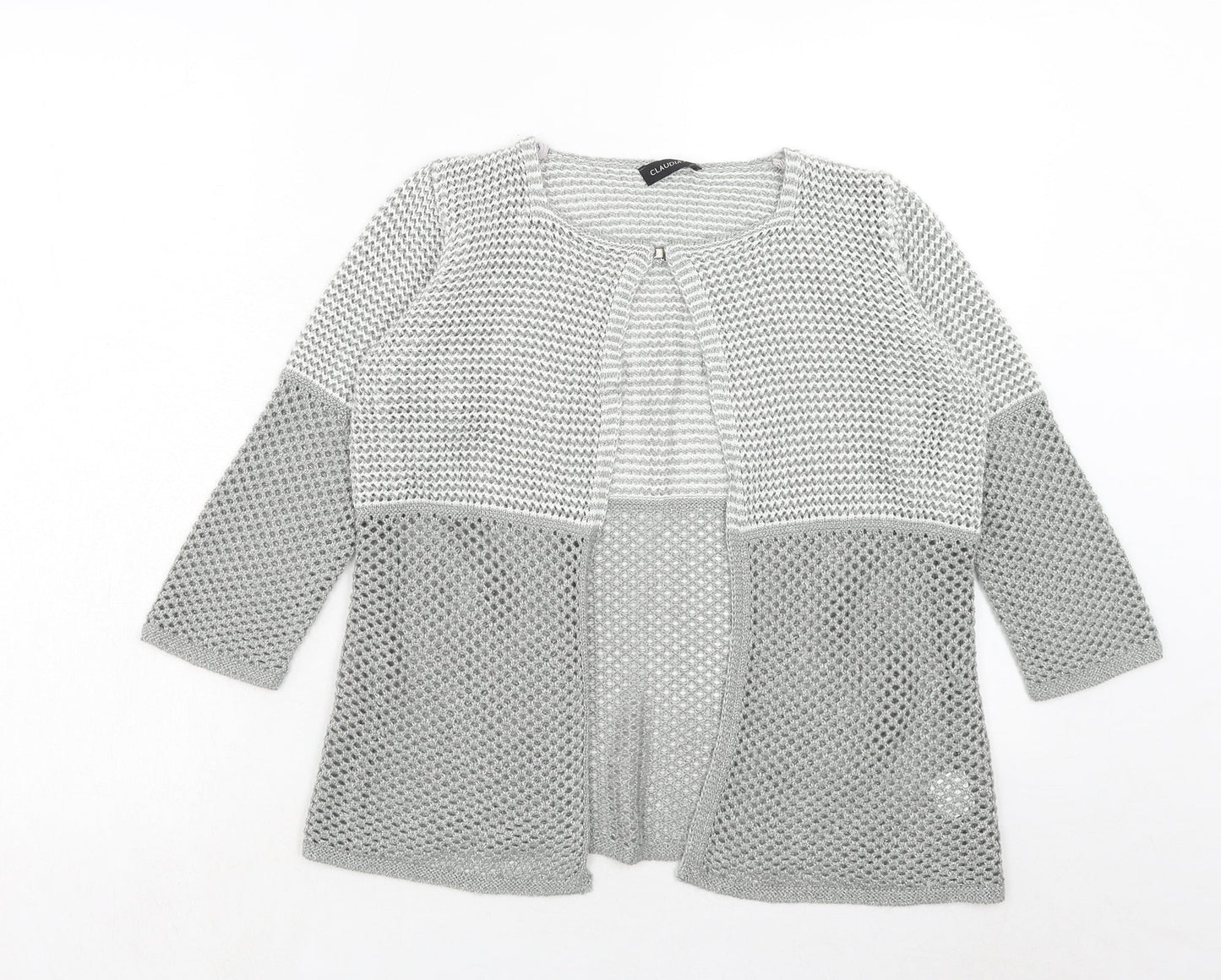 Claudia C Womens Grey Round Neck Acrylic Cardigan Jumper Size S