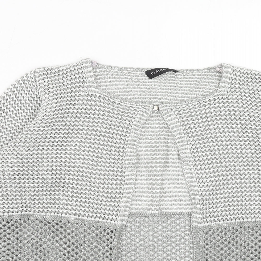 Claudia C Womens Grey Round Neck Acrylic Cardigan Jumper Size S