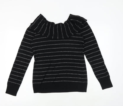 White House Womens Black Round Neck Striped Viscose Pullover Jumper Size M