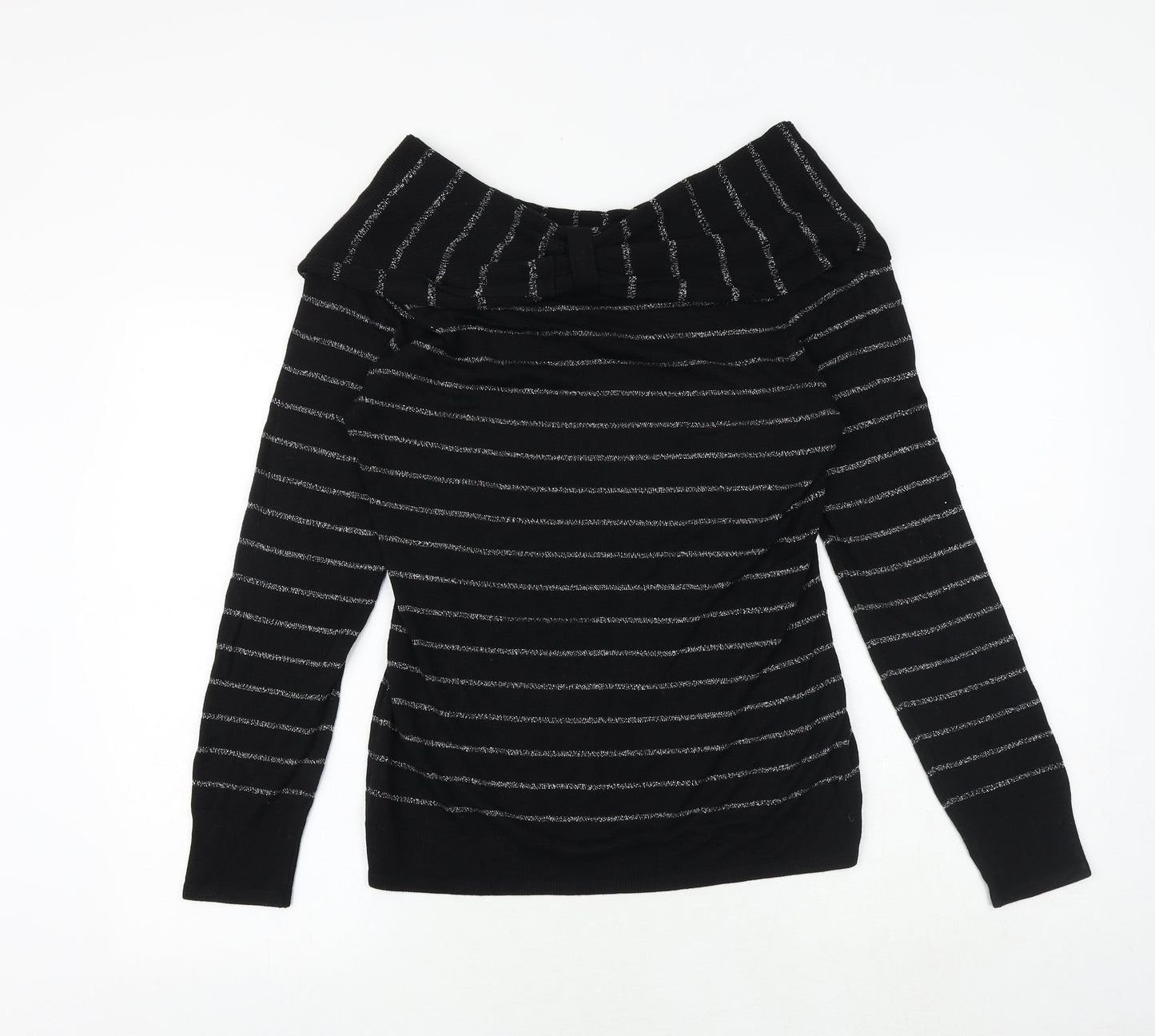 White House Womens Black Round Neck Striped Viscose Pullover Jumper Size M