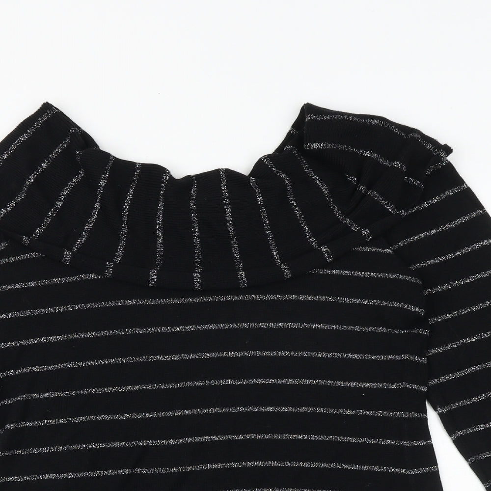 White House Womens Black Round Neck Striped Viscose Pullover Jumper Size M