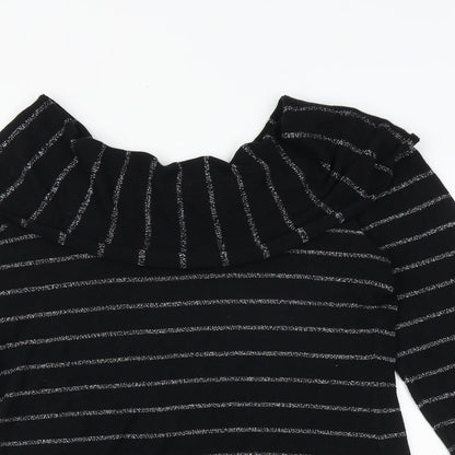 White House Womens Black Round Neck Striped Viscose Pullover Jumper Size M