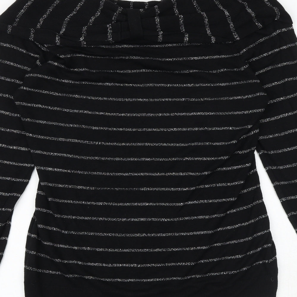 White House Womens Black Round Neck Striped Viscose Pullover Jumper Size M