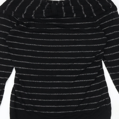 White House Womens Black Round Neck Striped Viscose Pullover Jumper Size M