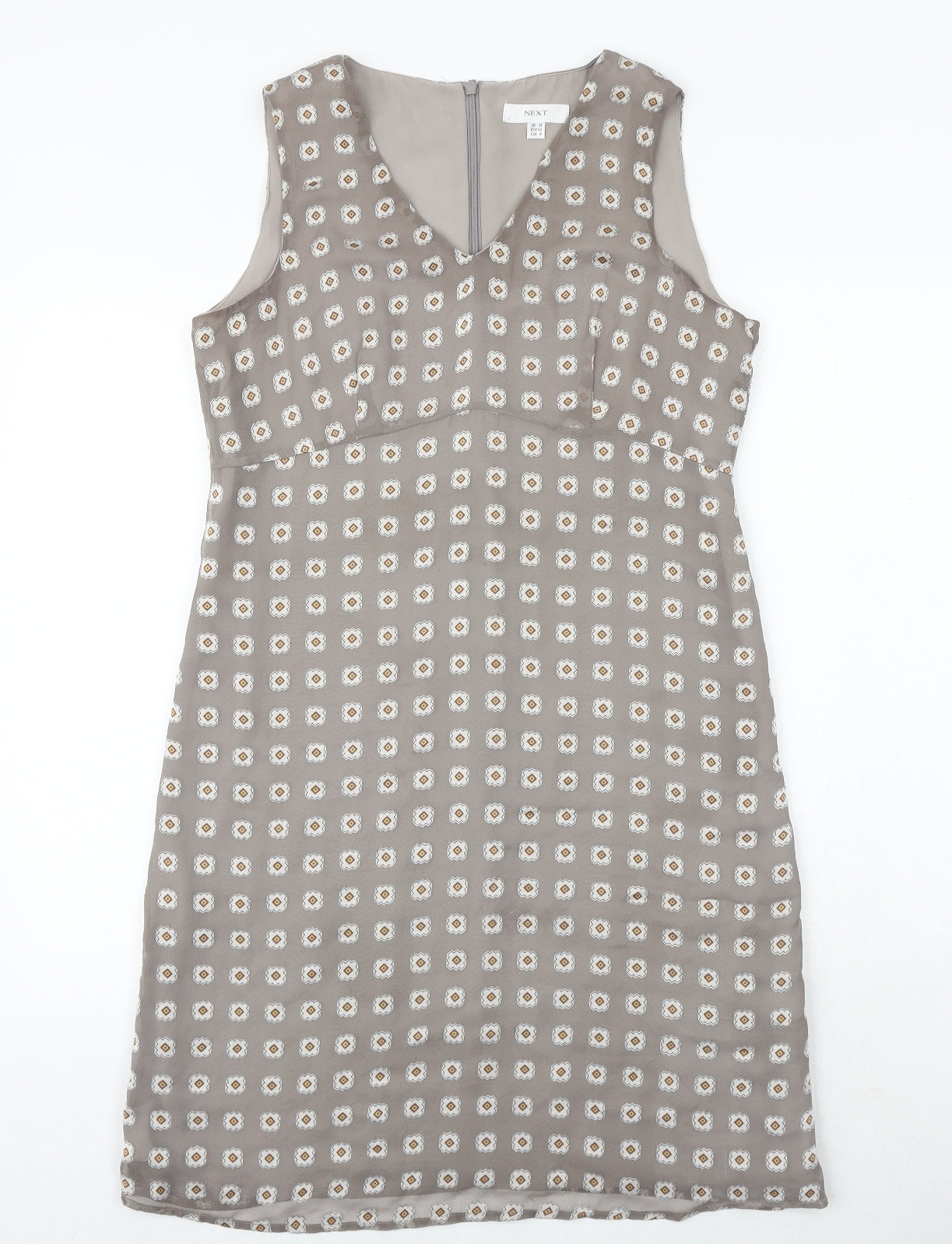 NEXT Womens Grey Floral Polyester Shift Size 12 V-Neck Zip