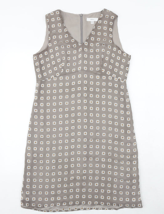 NEXT Womens Grey Floral Polyester Shift Size 12 V-Neck Zip