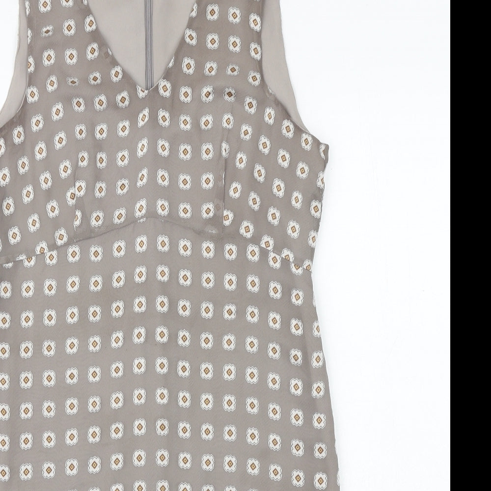 NEXT Womens Grey Floral Polyester Shift Size 12 V-Neck Zip