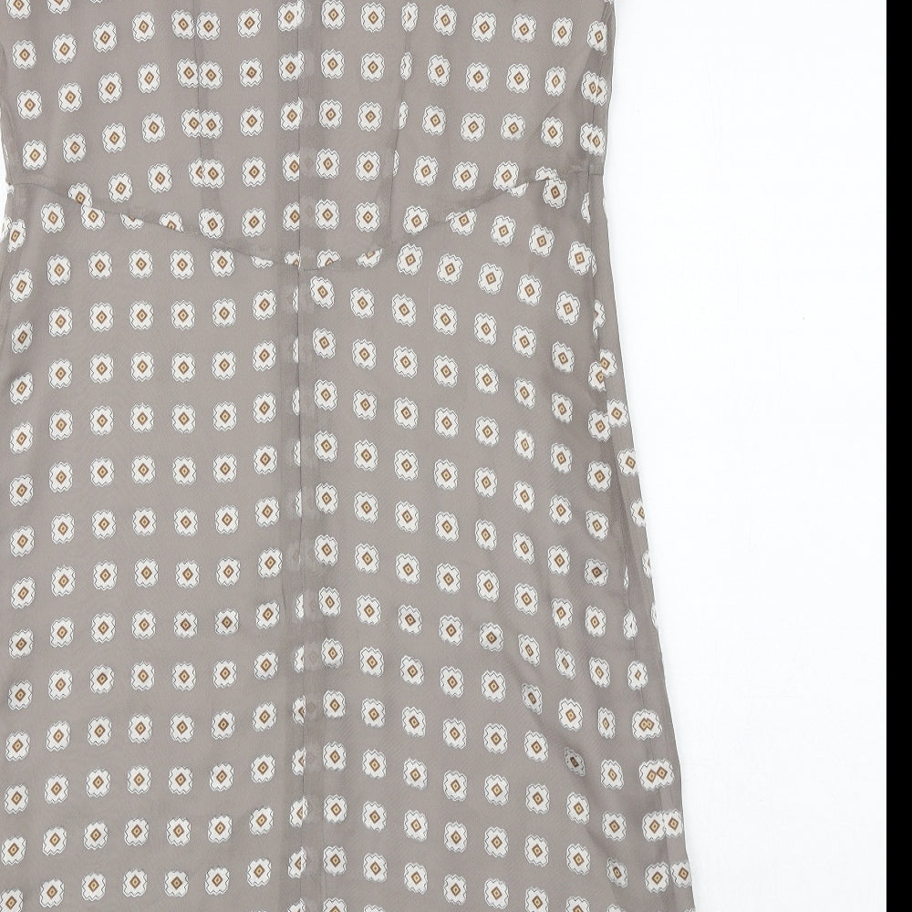 NEXT Womens Grey Floral Polyester Shift Size 12 V-Neck Zip