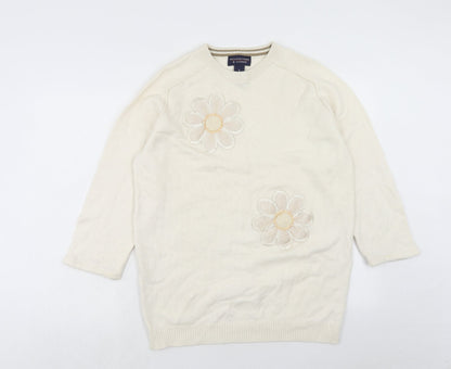 Roundtree & Yorke Womens Ivory Round Neck Wool Pullover Jumper Size XL