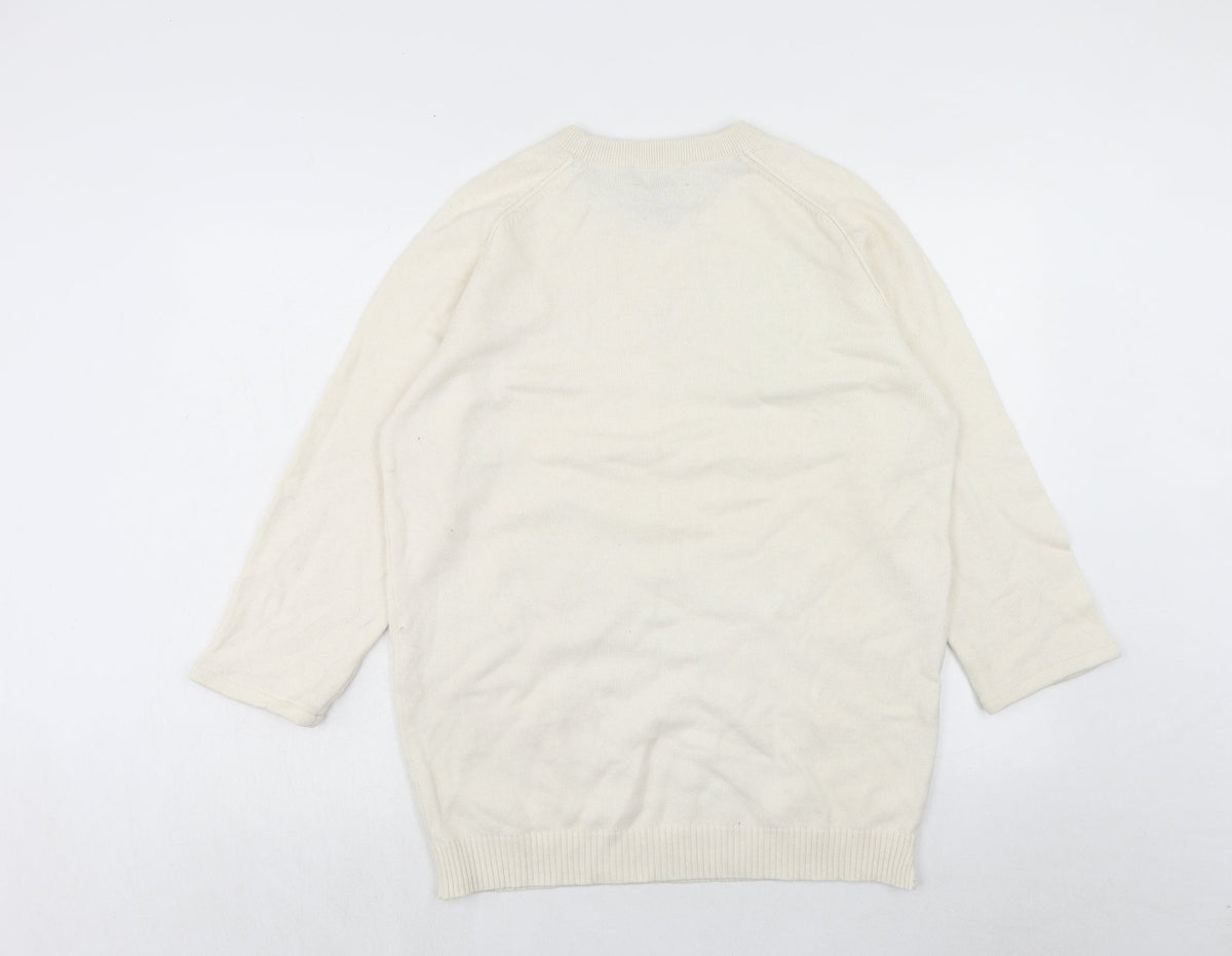 Roundtree & Yorke Womens Ivory Round Neck Wool Pullover Jumper Size XL