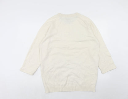 Roundtree & Yorke Womens Ivory Round Neck Wool Pullover Jumper Size XL