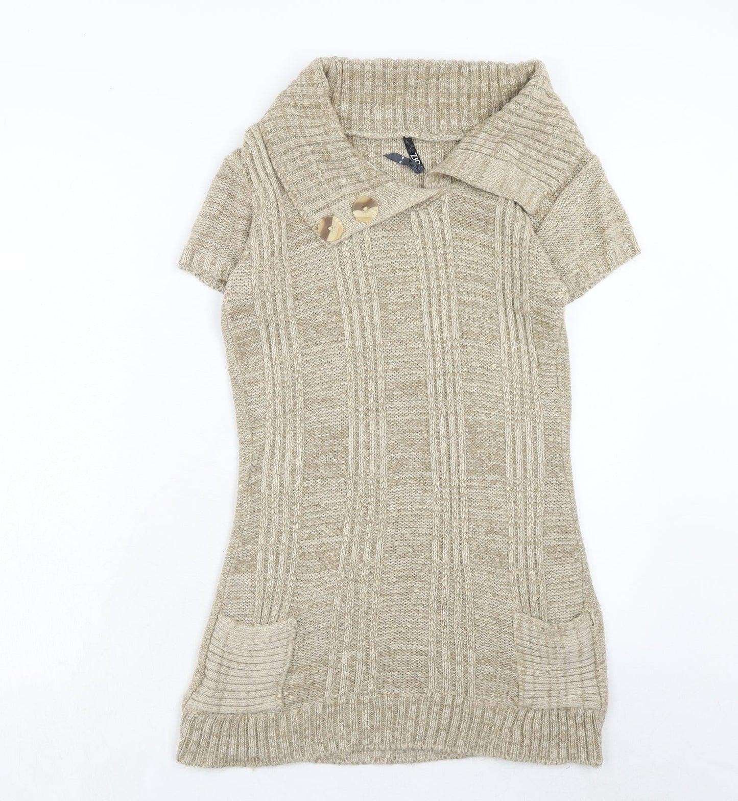 Quiz Womens Brown Acrylic Jumper Dress Size S Collared Pullover - Textured