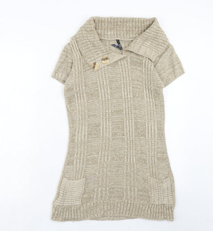 Quiz Womens Brown Acrylic Jumper Dress Size S Collared Pullover - Textured