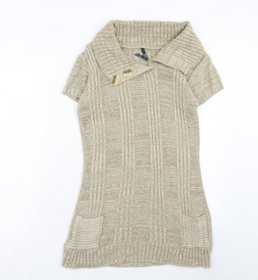 Quiz Womens Brown Acrylic Jumper Dress Size S Collared Pullover - Textured