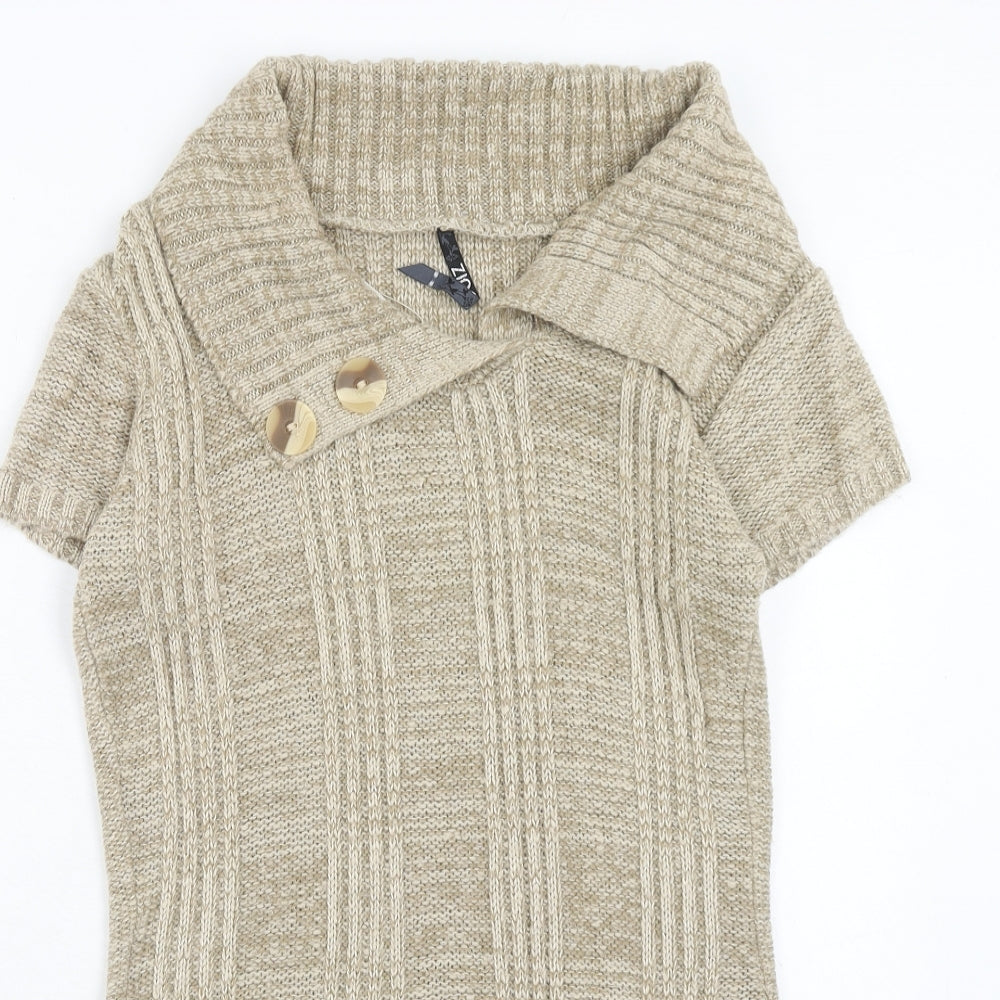 Quiz Womens Brown Acrylic Jumper Dress Size S Collared Pullover - Textured