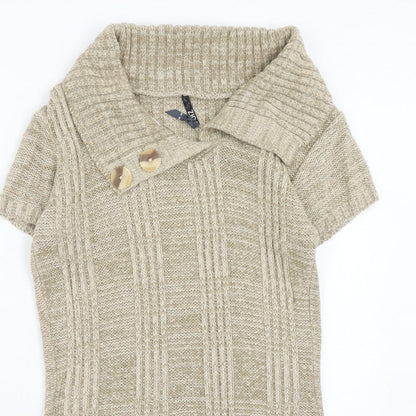 Quiz Womens Brown Acrylic Jumper Dress Size S Collared Pullover - Textured