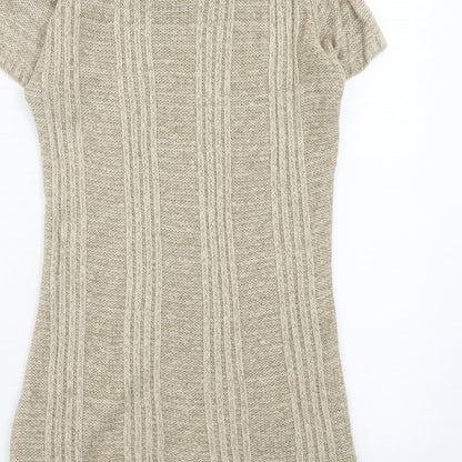 Quiz Womens Brown Acrylic Jumper Dress Size S Collared Pullover - Textured