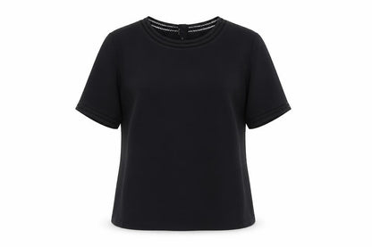 Annie Brooks Womens Black Polyester Basic T-Shirt Size 8 Round Neck