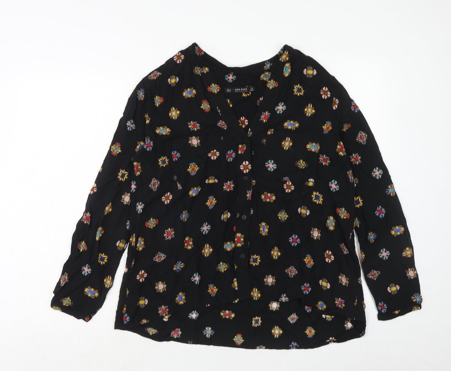 Womens UK Size M Zara Black Basic Button-Up
