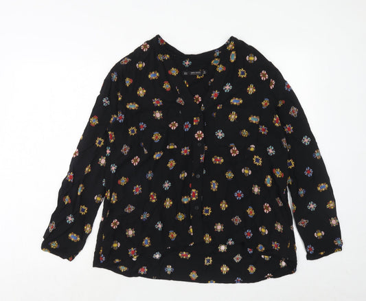 Womens UK Size M Zara Black Basic Button-Up