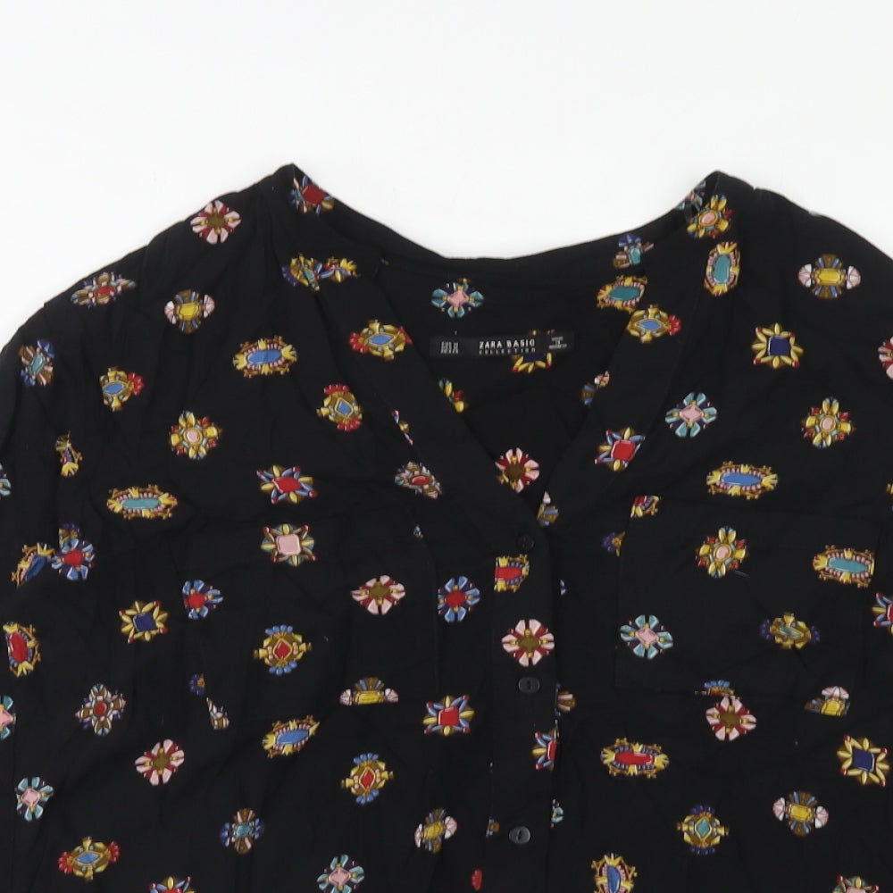 Womens UK Size M Zara Black Basic Button-Up