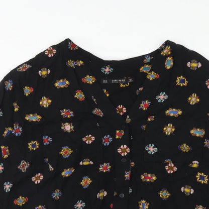 Womens UK Size M Zara Black Basic Button-Up
