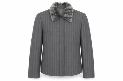 Max Pierre Womens Grey Striped Wool Jacket Suit Jacket Size 14