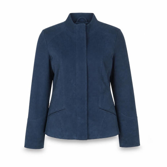 Front view of Alexara women’s blue jacket, size M, zip