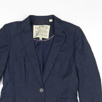 Jack Wills Womens Blue Cotton Jacket Blazer Size 8