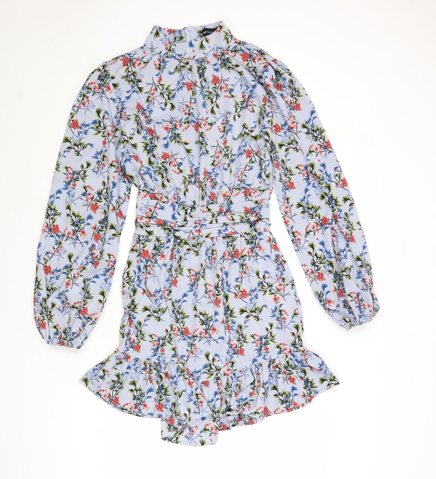 PRETTYLITTLETHING Womens Multicoloured Floral Polyester Mini Size 6 Mock Neck Zip