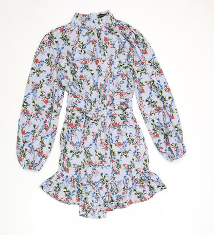 PRETTYLITTLETHING Womens Multicoloured Floral Polyester Mini Size 6 Mock Neck Zip