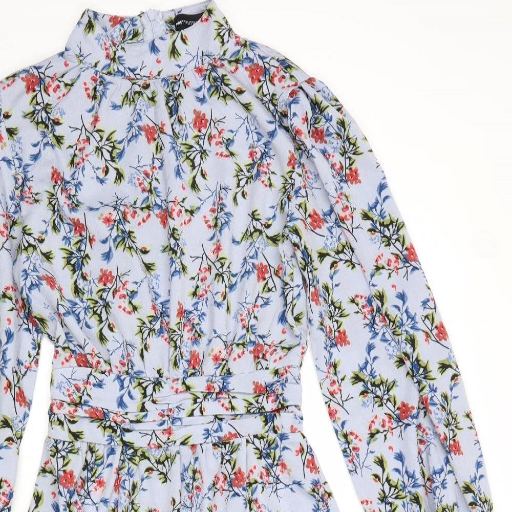 PRETTYLITTLETHING Womens Multicoloured Floral Polyester Mini Size 6 Mock Neck Zip