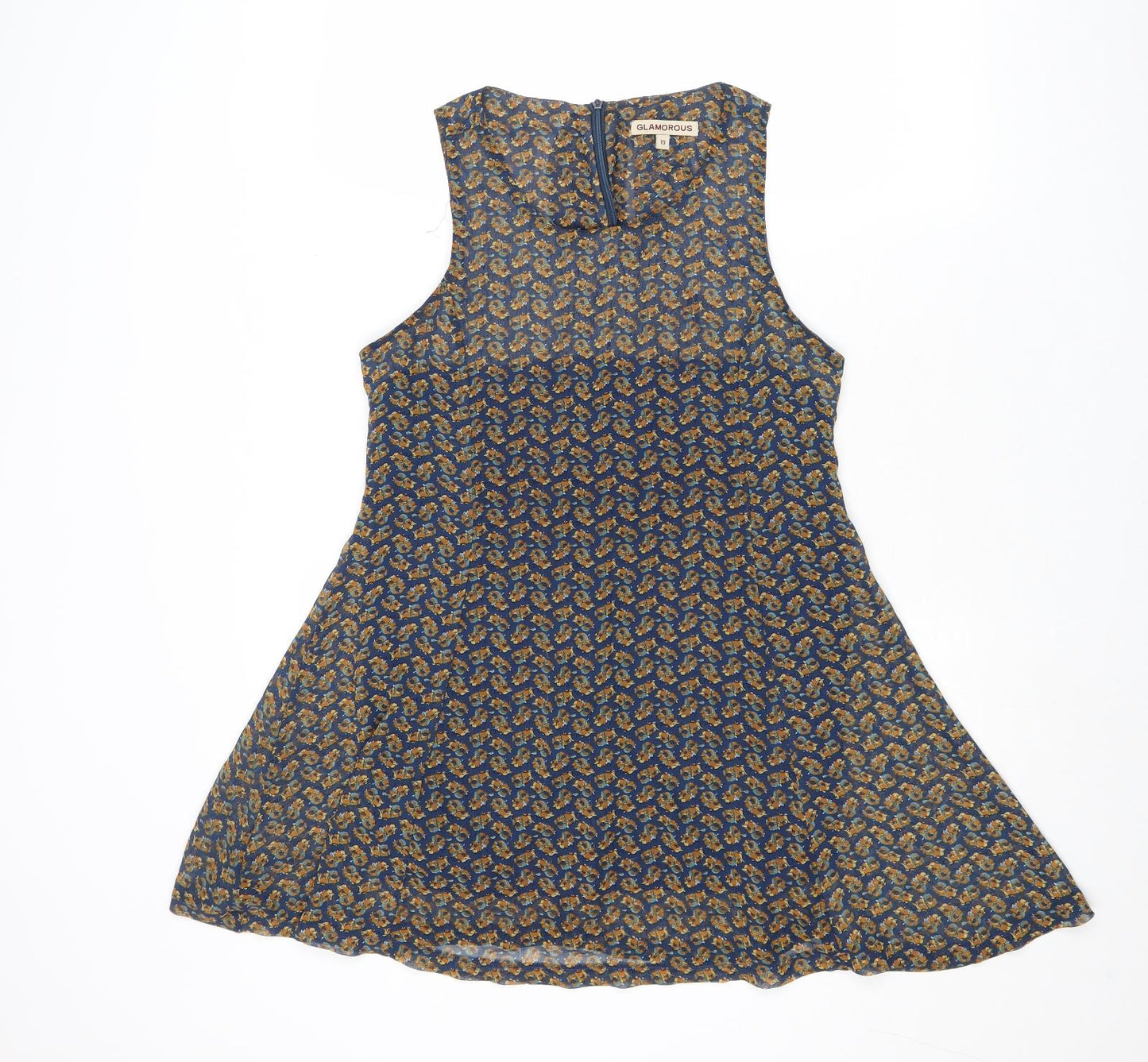 Glamourous Womens Multicoloured Geometric Polyester Trapeze & Swing Size 10 Scoop Neck Zip