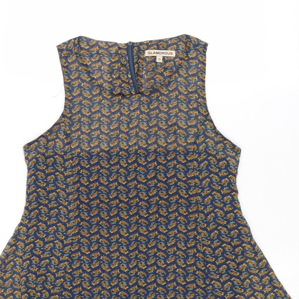 Glamourous Womens Multicoloured Geometric Polyester Trapeze & Swing Size 10 Scoop Neck Zip