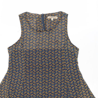 Glamourous Womens Multicoloured Geometric Polyester Trapeze & Swing Size 10 Scoop Neck Zip