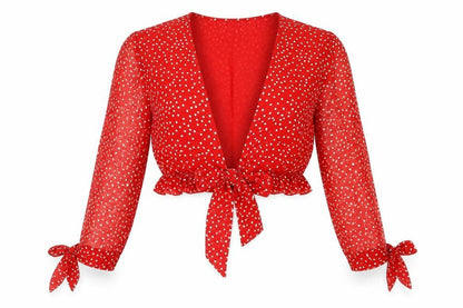 Tiger Mist Womens Red Polka Dot Polyester Basic Blouse Size XS V-Neck - Tie Front