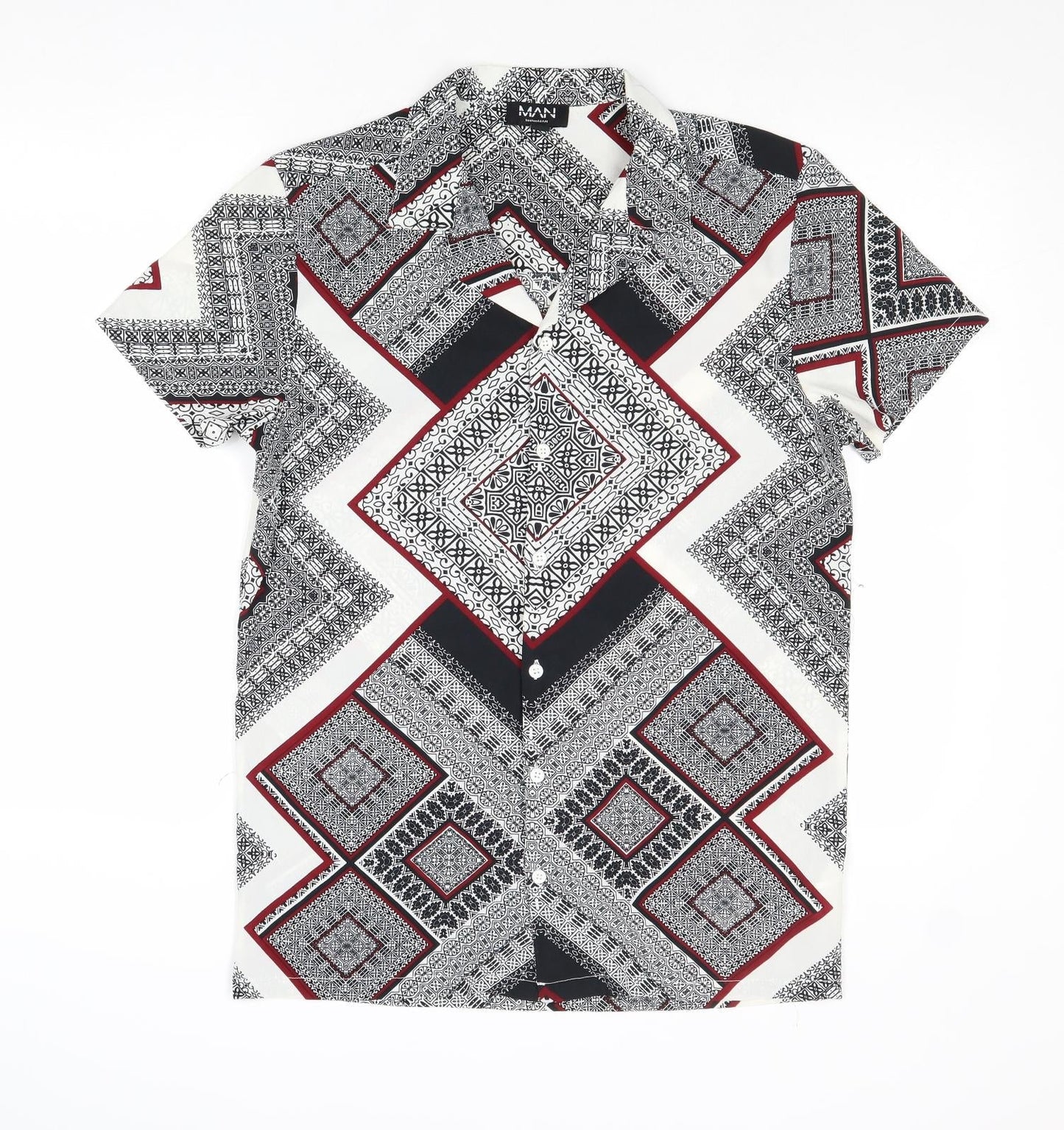 Boohoo Womens Multicoloured Geometric Polyester Basic Button-Up Size S Collared