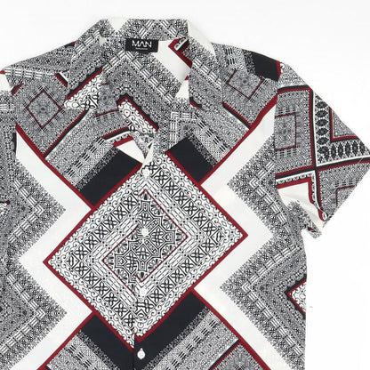 Boohoo Womens Multicoloured Geometric Polyester Basic Button-Up Size S Collared
