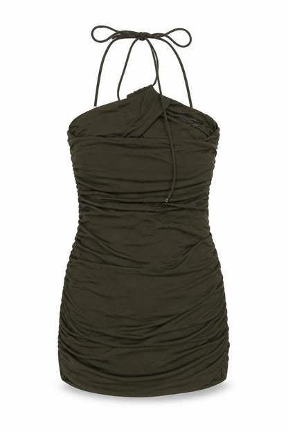 Zara Womens Green Polyester Mini Size M Halter Tie - Ruched
