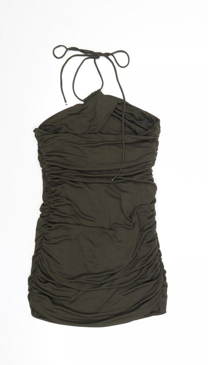 Zara Womens Green Polyester Mini Size M Halter Tie - Ruched