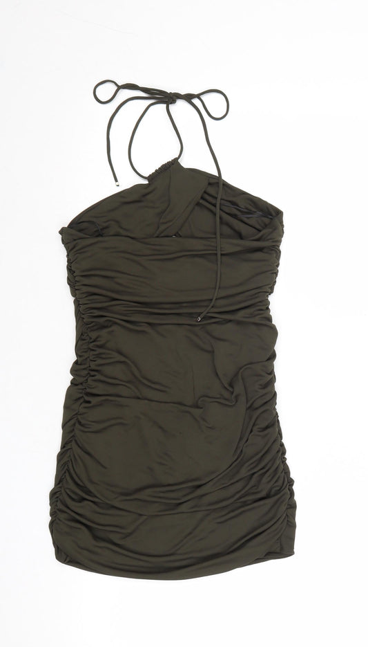 Zara Womens Green Polyester Mini Size M Halter Tie - Ruched