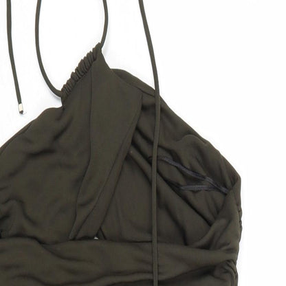 Zara Womens Green Polyester Mini Size M Halter Tie - Ruched