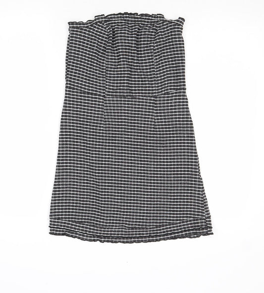 Topshop Womens Black Striped Polyester Mini Size 10 Square Neck Zip