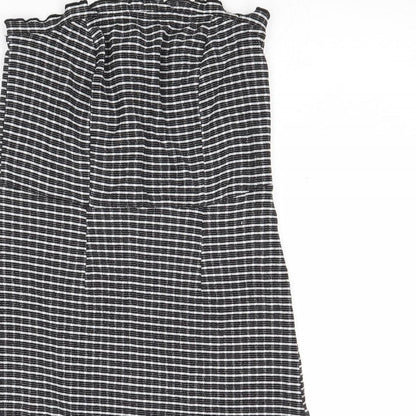 Topshop Womens Black Striped Polyester Mini Size 10 Square Neck Zip