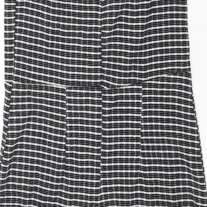 Topshop Womens Black Striped Polyester Mini Size 10 Square Neck Zip