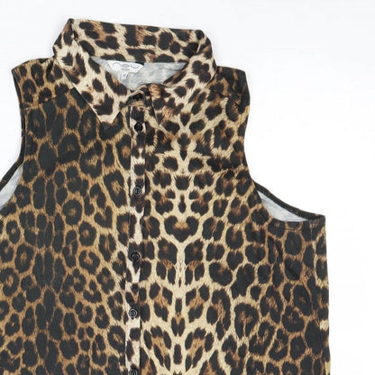 Womens UK Size 12 New Look Brown Basic Button-Up