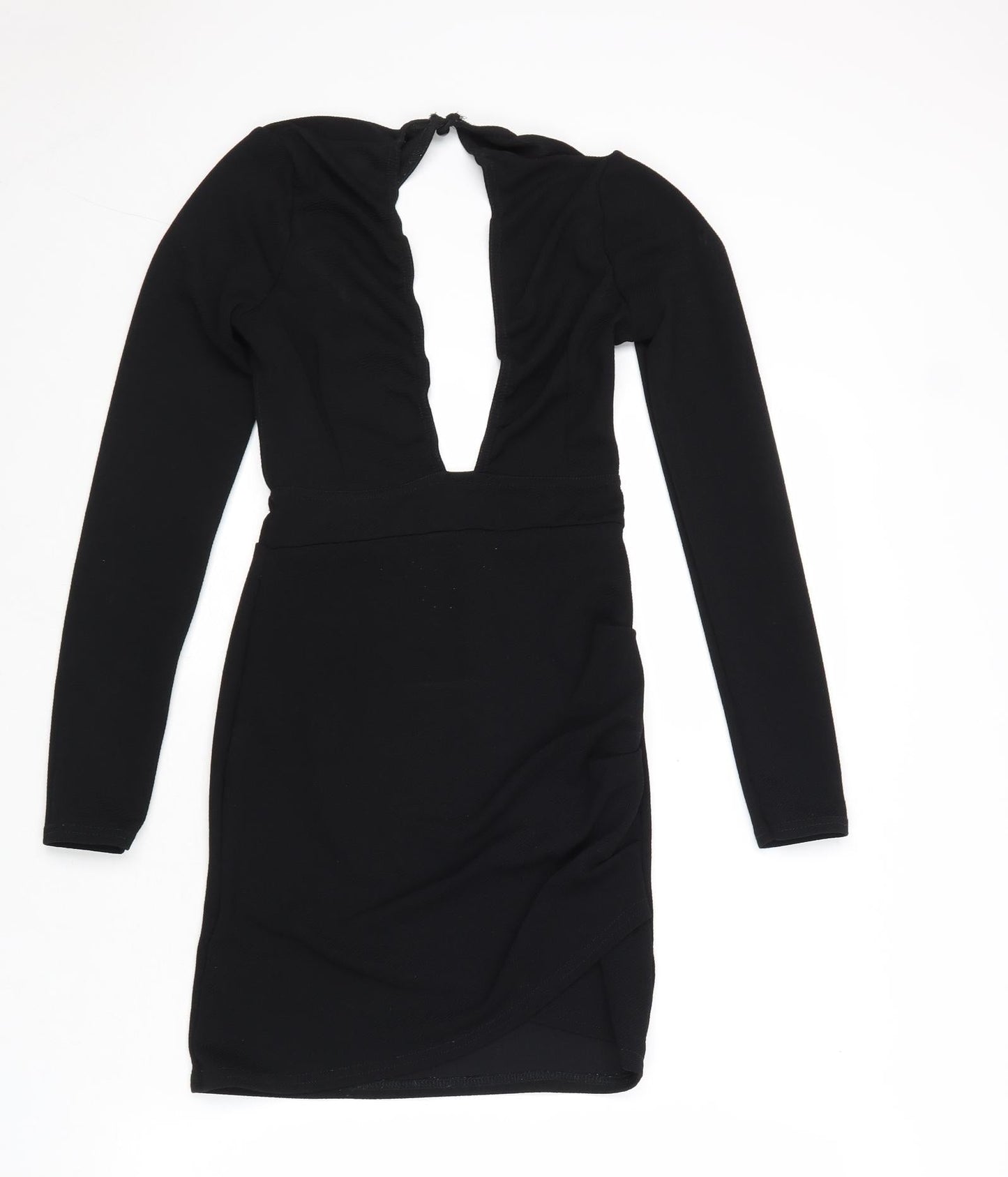 PRETTYLITTLETHING Womens Black Polyester Mini Size 8 V-Neck Button