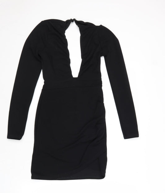 PRETTYLITTLETHING Womens Black Polyester Mini Size 8 V-Neck Button