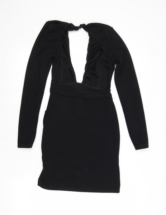 PRETTYLITTLETHING Womens Black Polyester Mini Size 8 V-Neck Button